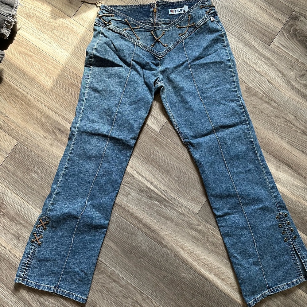 Plugg Lace Up/Zipper Denim Flare Jeans Size 13 Juniors